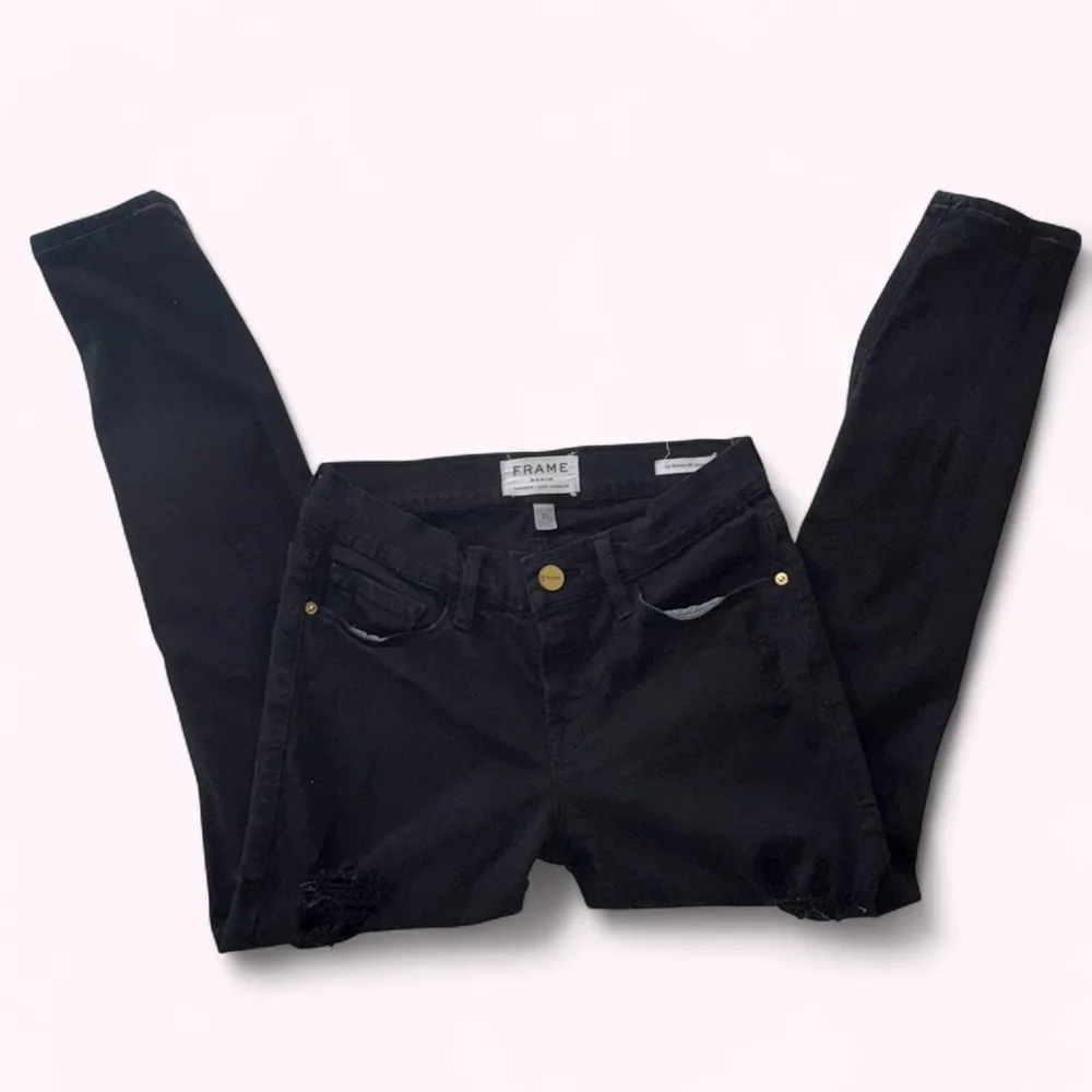 FRAME Denim Le Skinny de Jeanne Black Distressed Jeans Size 25
